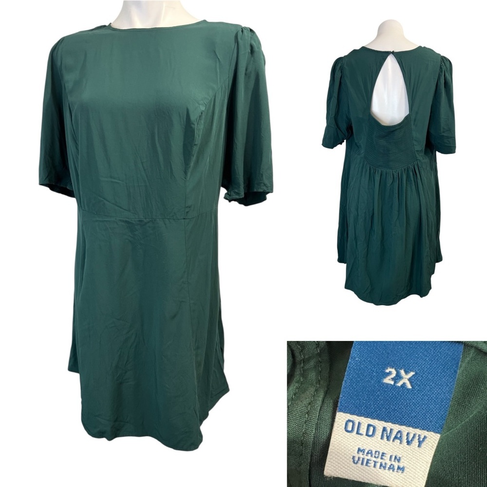 Old Navy‎ tunic Blouse plus size 2X Forest Green back cutout short sleeve casual